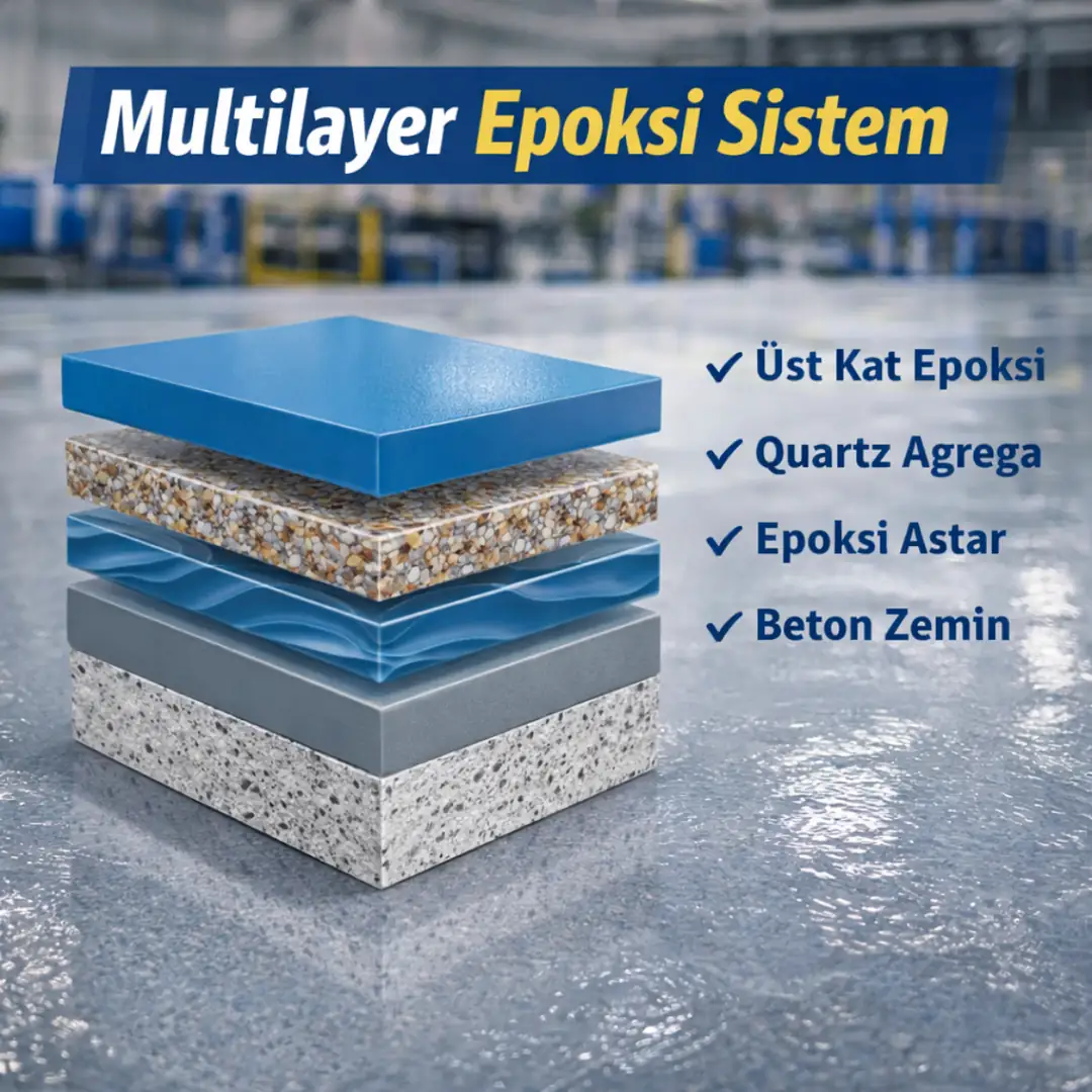multilayer epoksi zemin kaplama sistemi ve quartz agregalı yapı