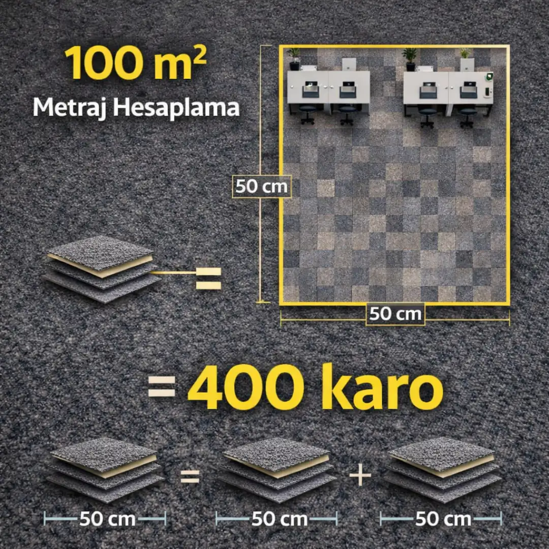 Ofis zemin kaplamasında karo halı metraj hesaplama örneği&nbsp;