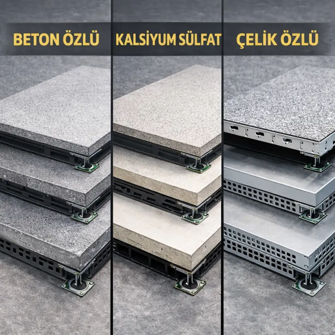 Beton özlü, kalsiyum sülfat ve çelik yükseltilmiş döşeme panel çeşitleri&nbsp;