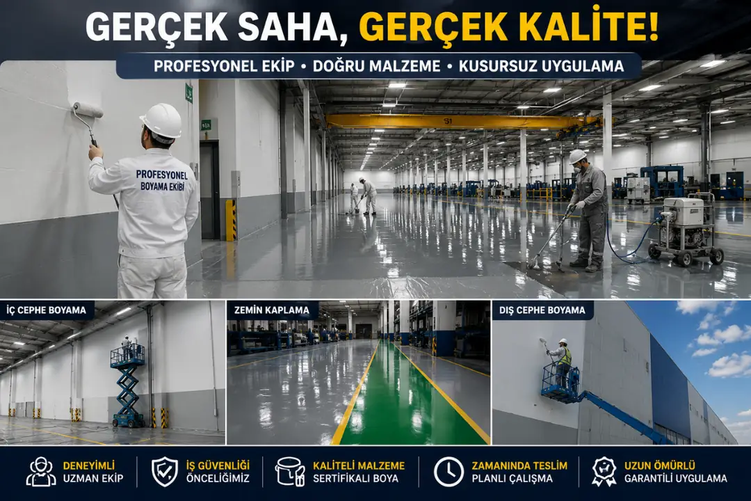 Profesyonel fabrika boyama uygulaması yapan ustalar airless sistem ile boya çalışması&nbsp;