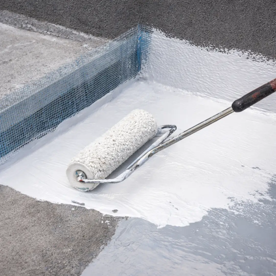 Teras çatıda poliüretan likit membran rulo uygulama detay görüntüsü