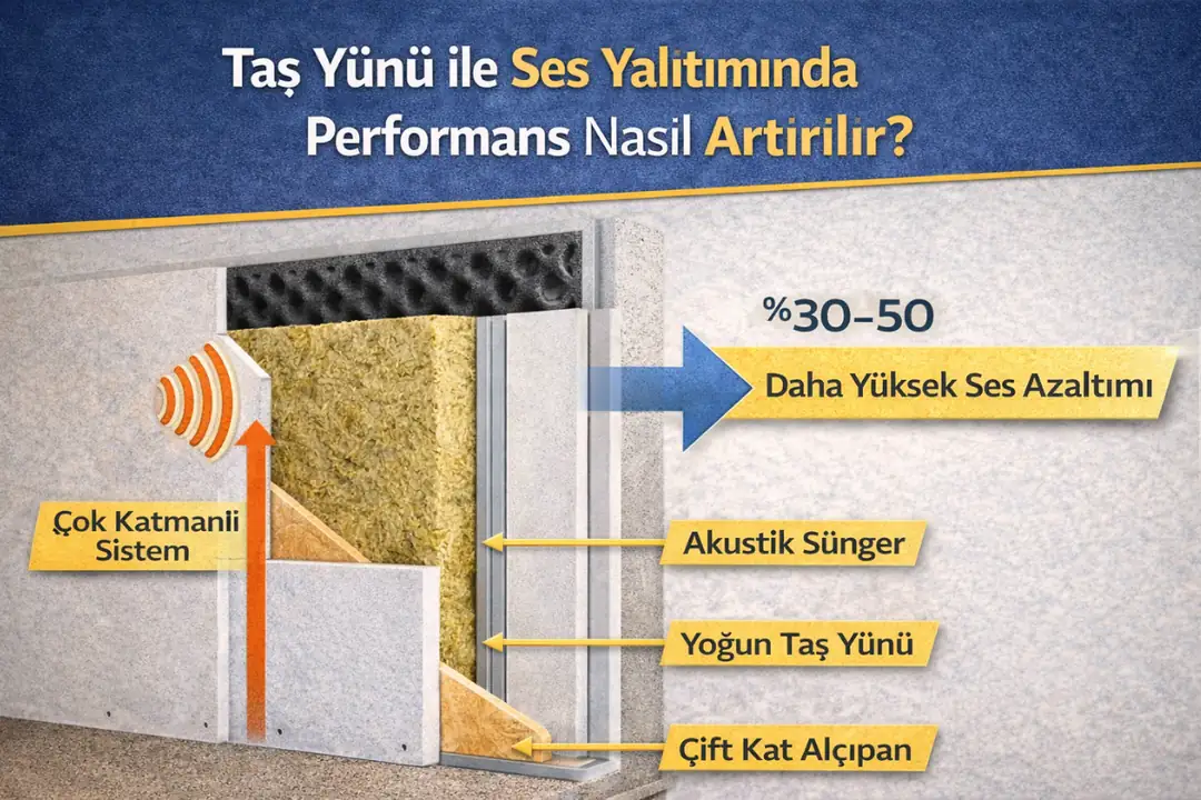Taş yünü ses yalıtımı performans artırma, çok katmanlı akustik sistem