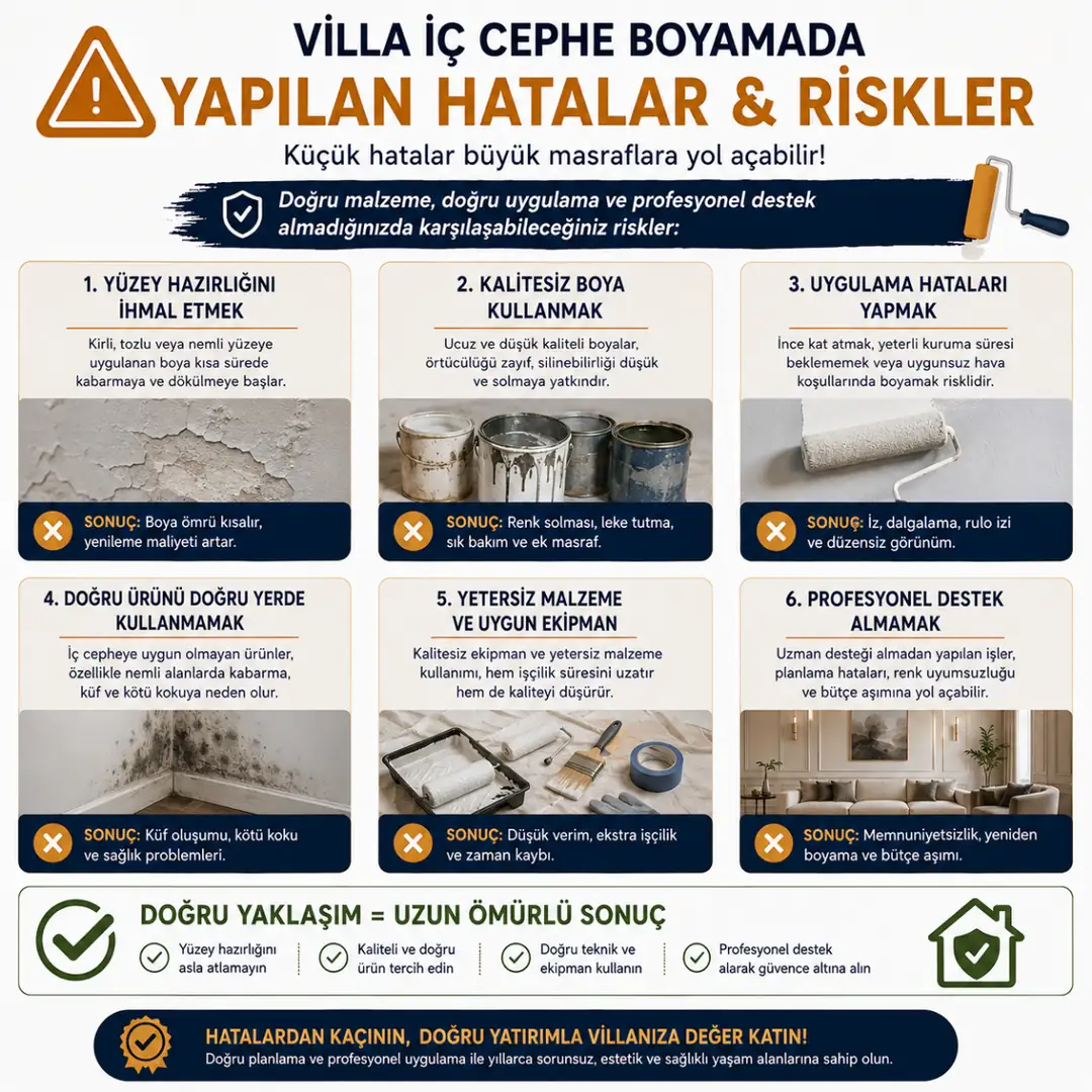 Villa iç cephe boyama hataları kabarma çatlak mantar oluşumu örnekleri&nbsp;