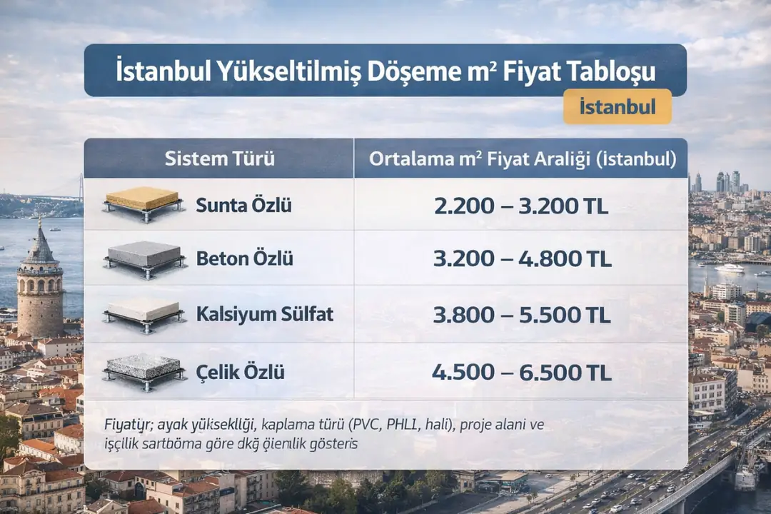 İstanbul yükseltilmiş döşeme m2 fiyatları karşılaştırma tablosu 2026&nbsp;