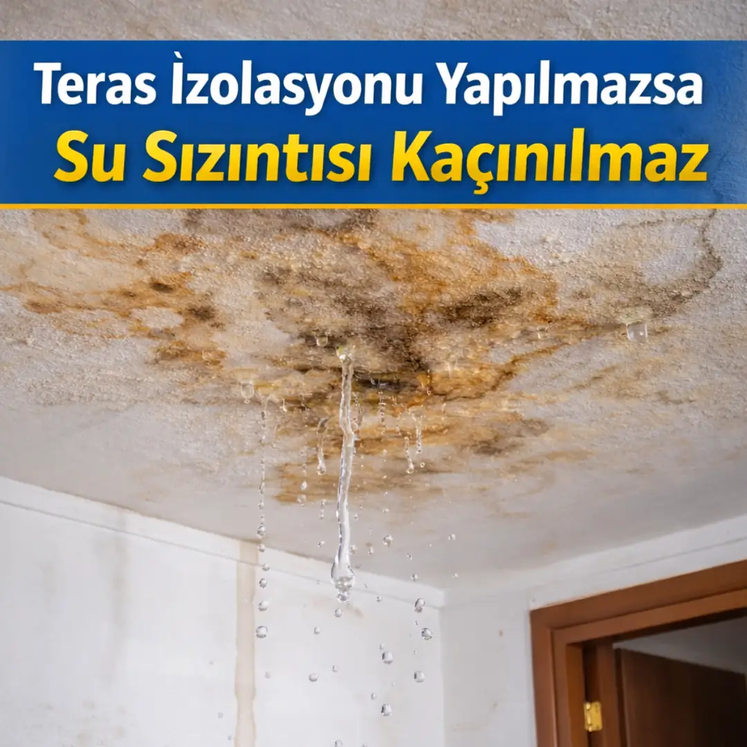 Teras izolasyonu yapılmadığında tavanda oluşan su sızıntısı ve nem lekesi problemi&nbsp;
