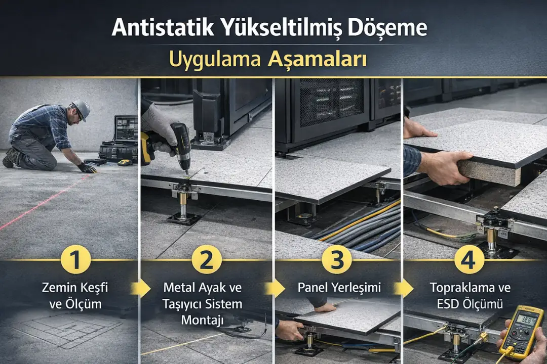Antistatik yükseltilmiş döşeme uygulama aşamaları montaj süreci&nbsp;