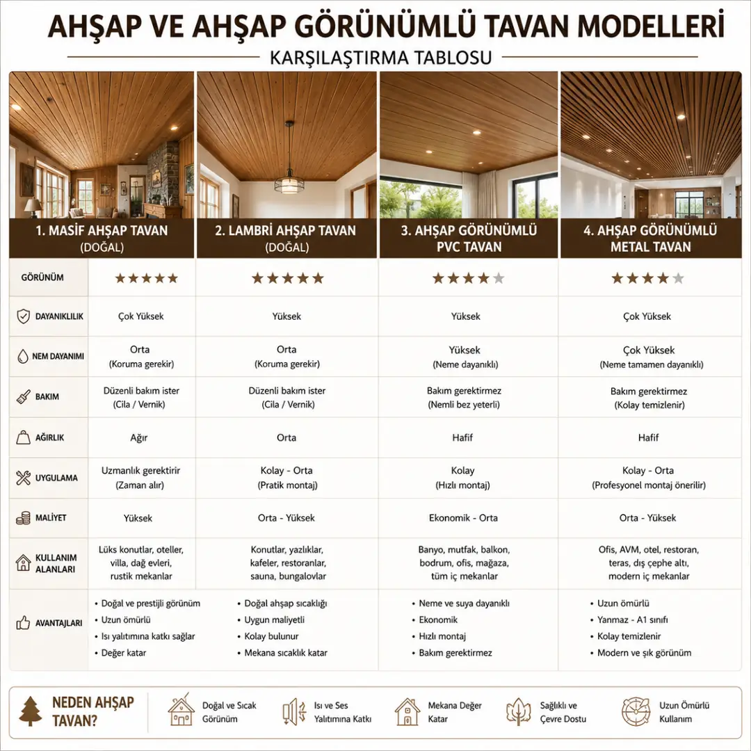 Ahşap ve ahşap görünümlü tavan sistemleri karşılaştırması&nbsp;