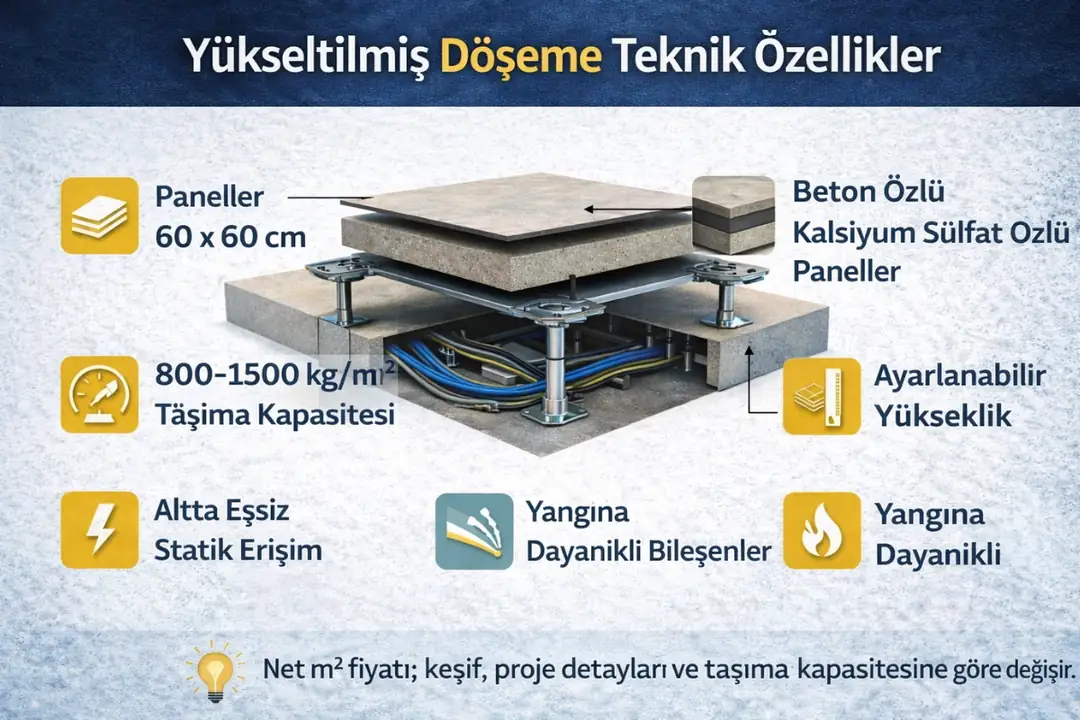 Yükseltilmiş döşeme teknik özellikleri ve sistem bilgileri&nbsp;