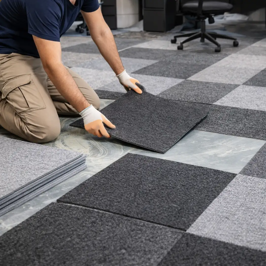 60x60 karo halı montaj uygulaması modüler ofis halı kaplama&nbsp;