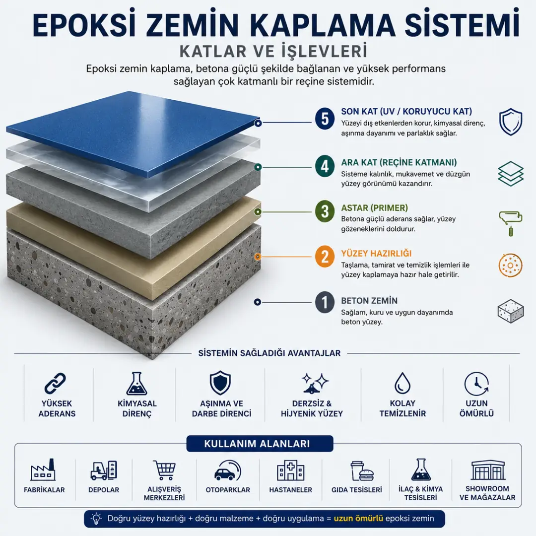 Epoksi zemin kaplama katman yapısı&nbsp;
