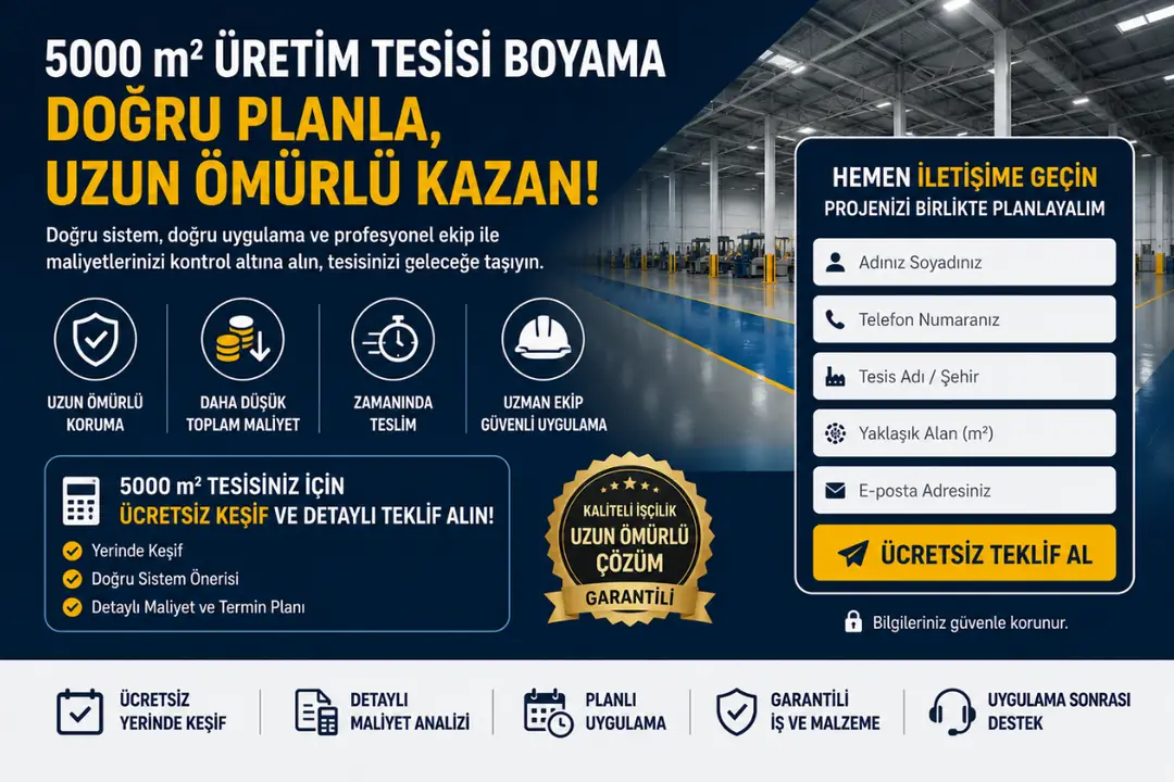 5000 m2 üretim tesisi boyama sonrası tamamlanmış modern endüstriyel tesis görünümü&nbsp;