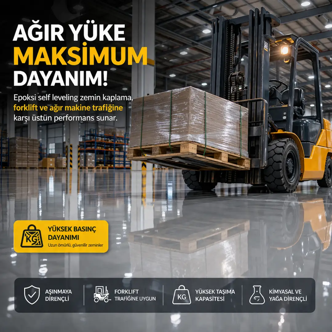 Epoksi zemin kaplama ağır yük ve forklift trafiğine dayanıklı endüstriyel kullanım&nbsp;