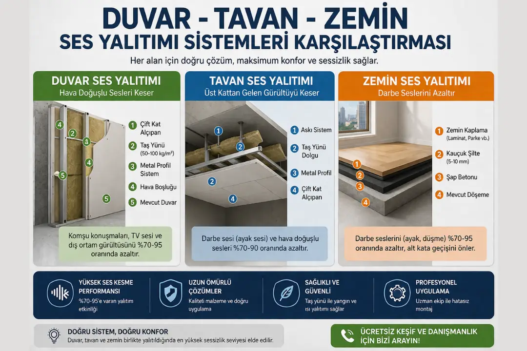 Duvar tavan ve zemin ses yalıtımı sistemleri karşılaştırma&nbsp;