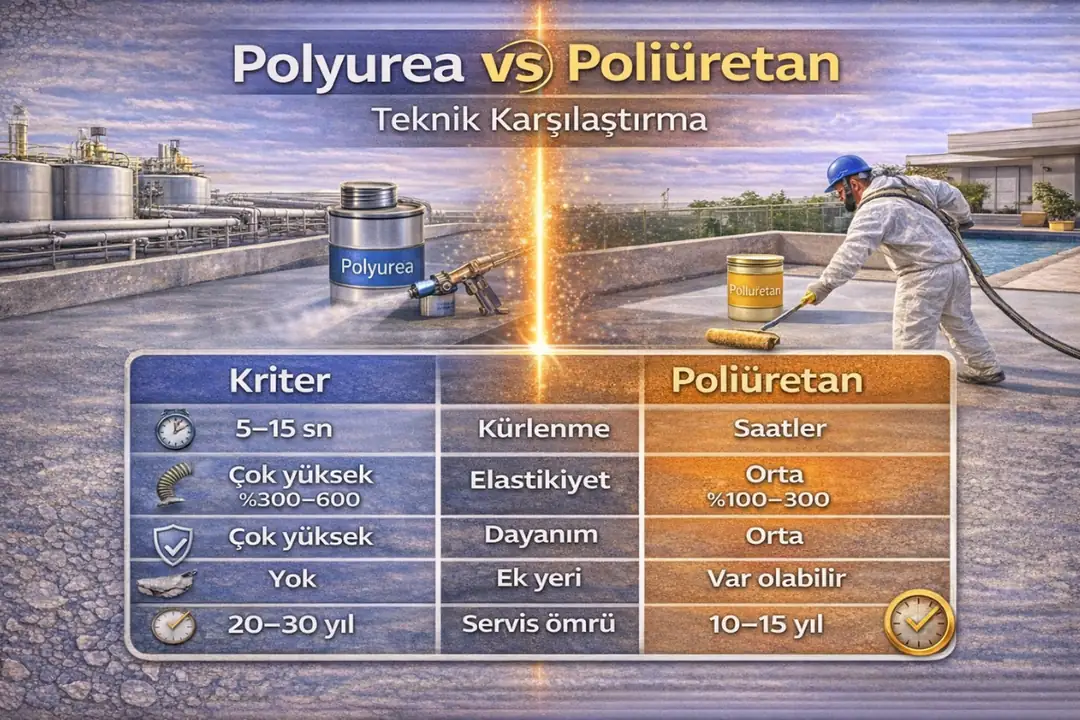 Polyurea ve poliüretan teknik karşılaştırması, dayanım ve kürlenme farkları.&nbsp;