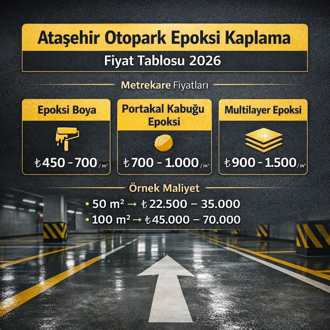 Ataşehir otopark epoksi kaplama fiyat tablosu 2026 metrekare maliyetleri&nbsp;