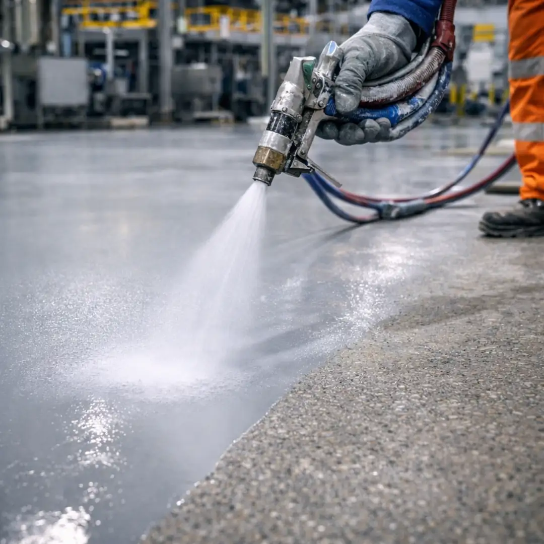 Polyurea zemin kaplama hızlı kuruyan endüstriyel kaplama sistemi fabrika ve otopark zemin kaplama uygulaması