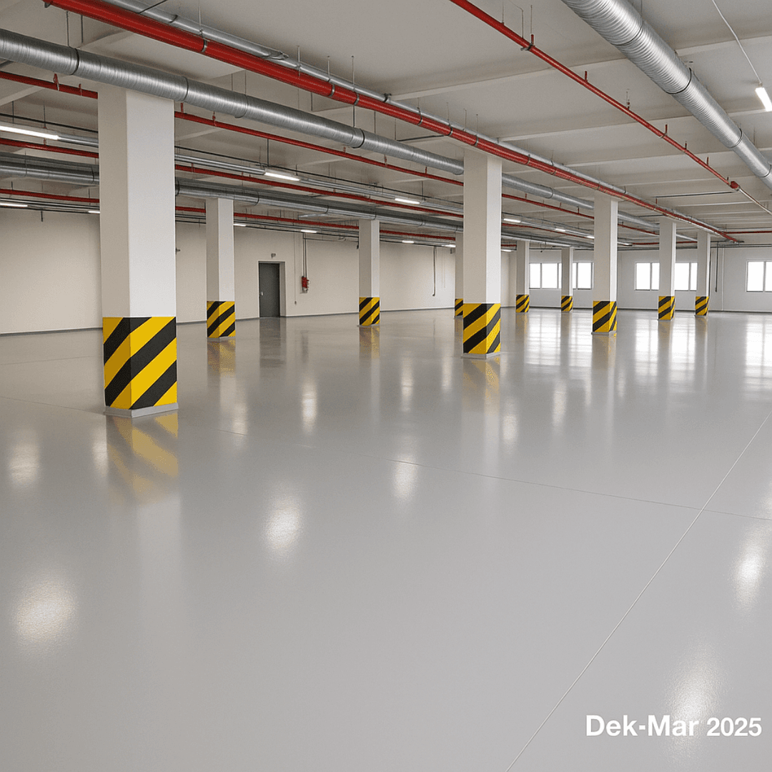 Tamamlanmış endüstriyel epoksi kaplama uygulaması – Dek-Mar 2025 