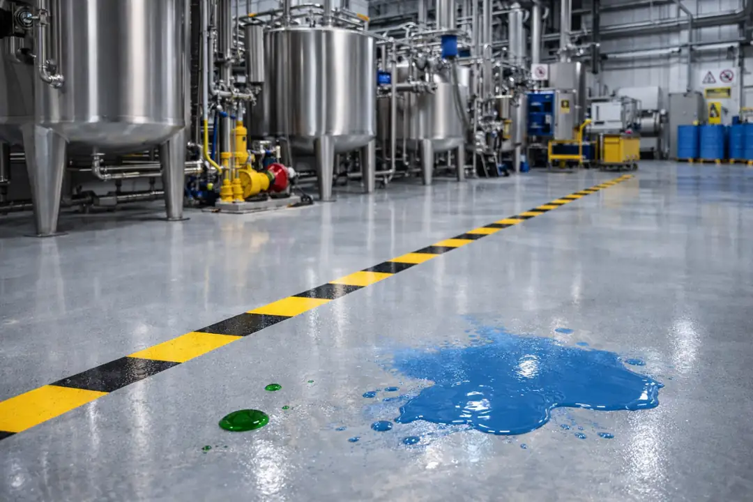 Kimyasala dayanıklı epoksi zemin kullanılan üretim alanı&nbsp;