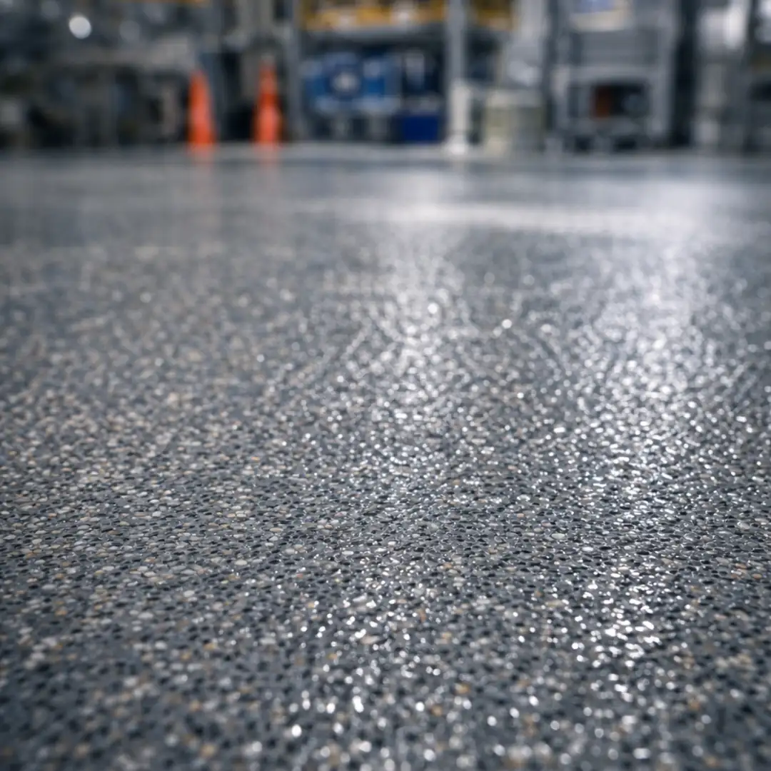 Multilayer epoksi zemin kaplama kuvars kum takviyeli kaymaz endüstriyel fabrika zemin sistemi