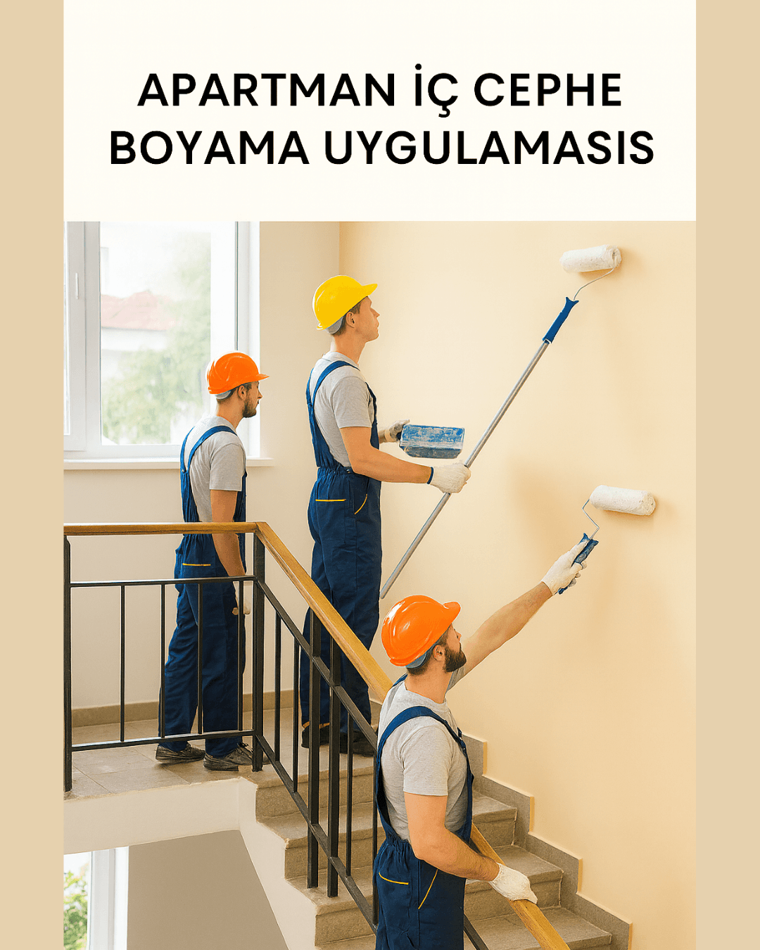 Apartman iç cephe boyama uygulaması sırasında profesyonel ekip çalışması.
