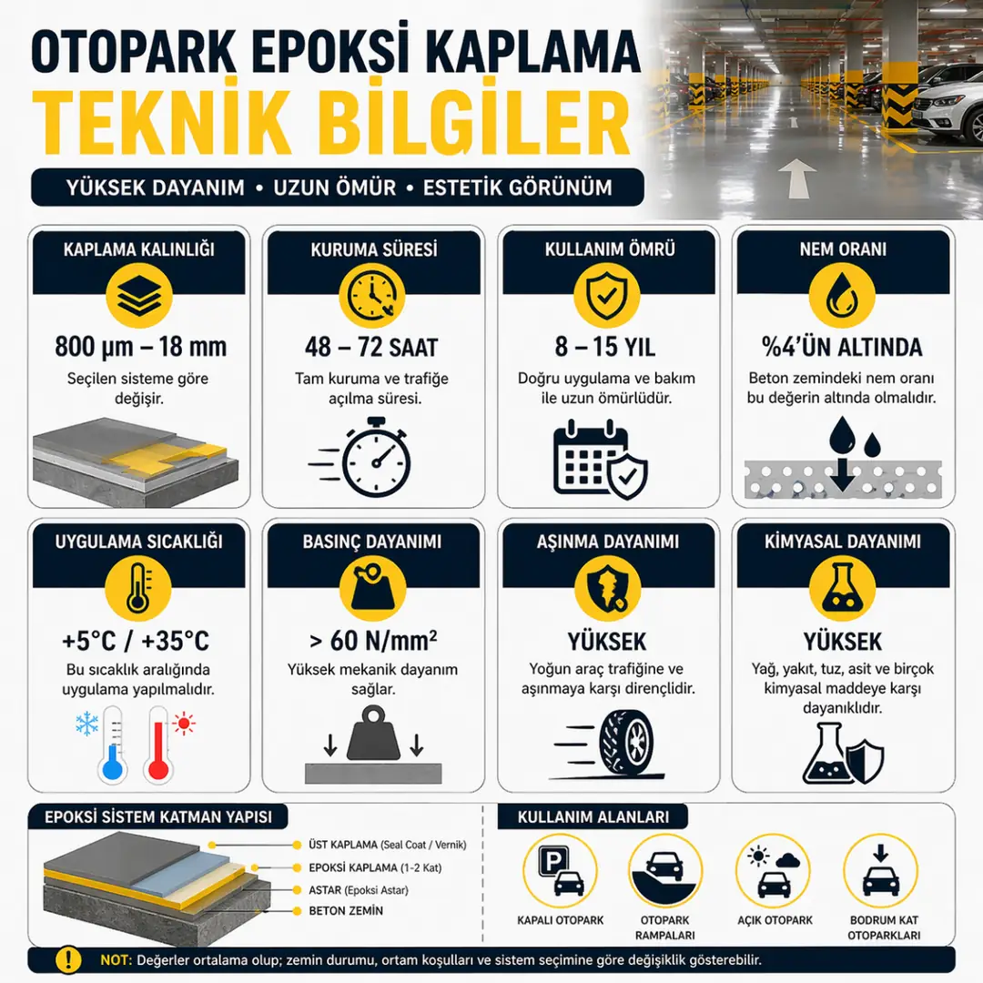 Epoksi zemin kaplama teknik özellikleri kalınlık kuruma süresi ve dayanım bilgileri&nbsp;