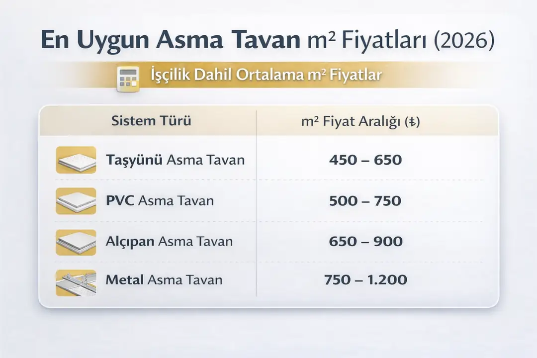 2026 en uygun asma tavan m2 fiyatları – işçilik dahil ortalama asma tavan maliyetleri&nbsp;