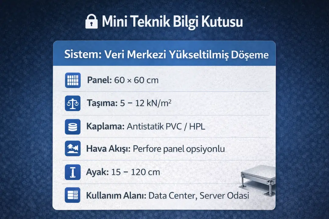 Veri merkezi yükseltilmiş döşeme mini teknik bilgi kutusu