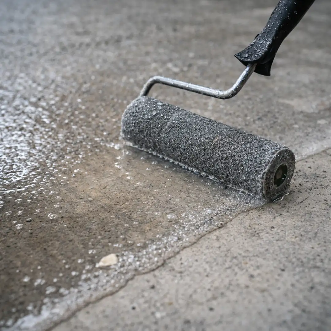 Epoksi primer astar uygulaması rulo ile beton zemine sürülmesi&nbsp;