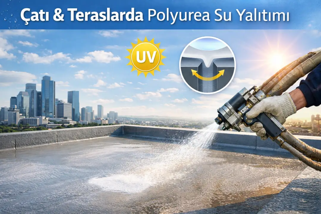 Çatı ve teraslarda polyurea su yalıtımı, UV dayanımlı ve ek yersiz kaplama çözümü.&nbsp;