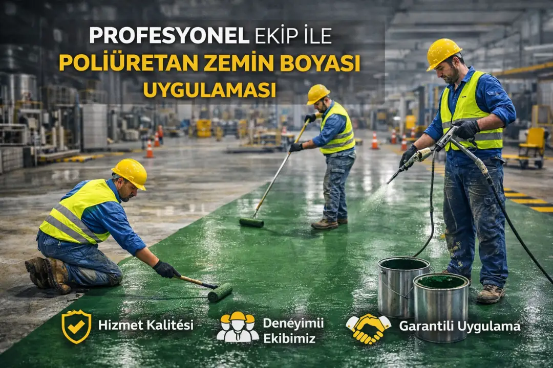 Profesyonel ekip tarafından yapılan poliüretan zemin boyası uygulaması&nbsp;