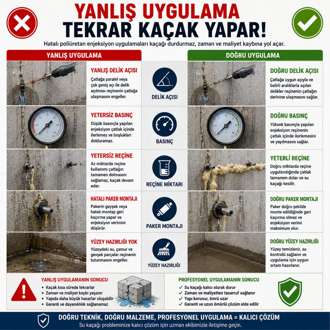 Hatalı poliüretan enjeksiyon uygulamalarında oluşan su kaçağı problemleri&nbsp;
