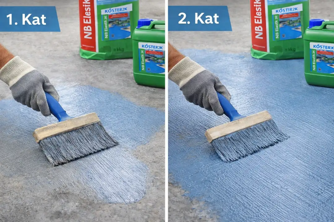 KÖSTER NB Elastik 2K fırça ile iki kat uygulama süreci&nbsp;