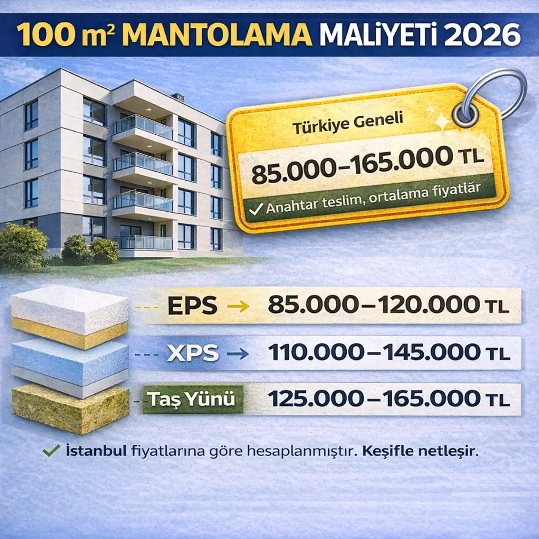 100 m2 mantolama maliyeti 2026 EPS XPS taş yünü fiyat hesaplama dış cephe ısı yalıtım toplam maliyet