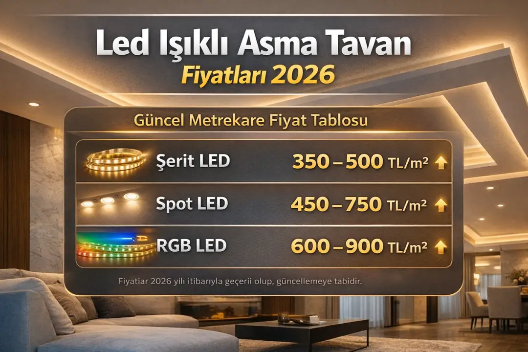 Led ışıklı asma tavan m2 fiyatları 2026 güncel tablo&nbsp;