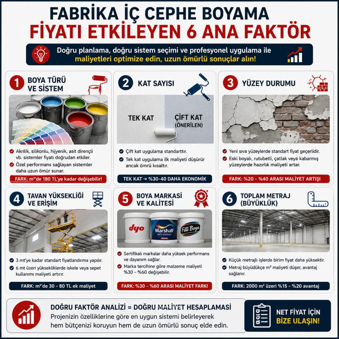 Fabrika iç cephe boyama fiyatını etkileyen boya türü yüzey durumu ve işçilik faktörleri&nbsp;