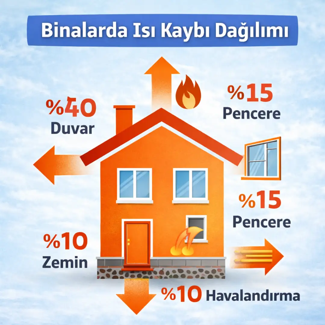 binada ısı kaybı nereden olur duvar çatı pencere enerji kaybı diyagramı mantolama neden gerekli&nbsp;