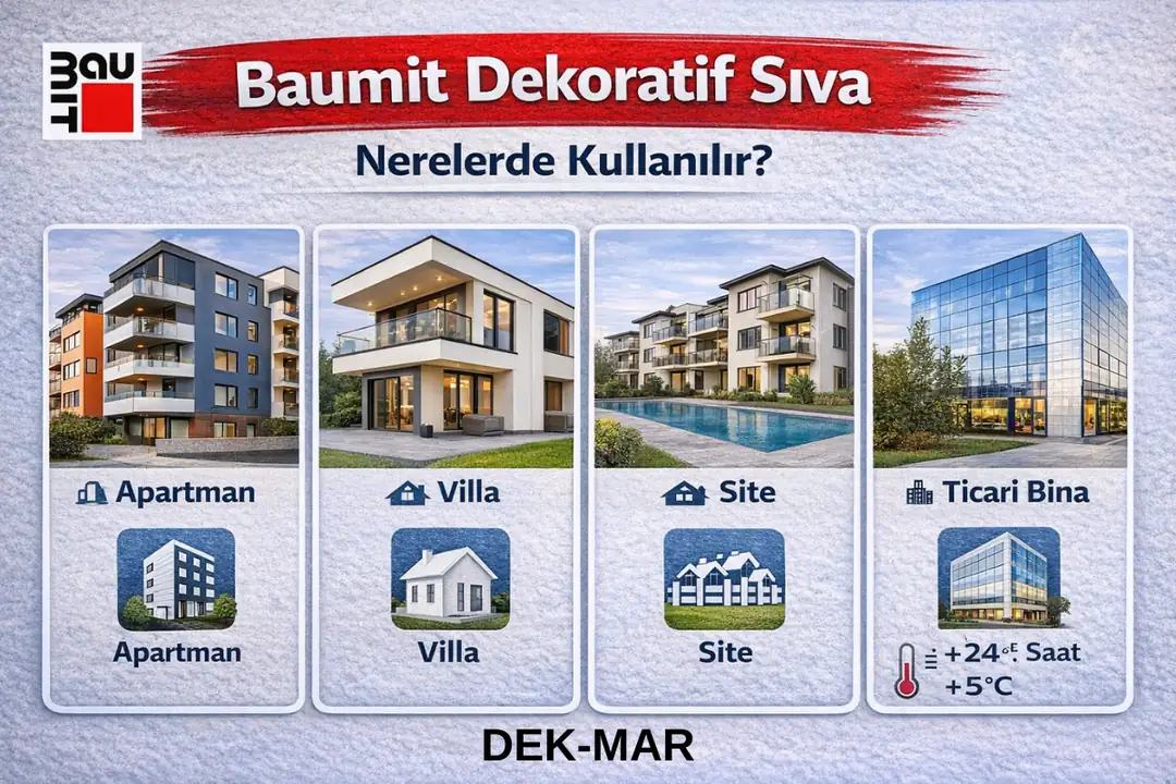 Baumit dekoratif sıva kullanım alanları – konut, villa, site ve ticari bina cepheleri&nbsp;
