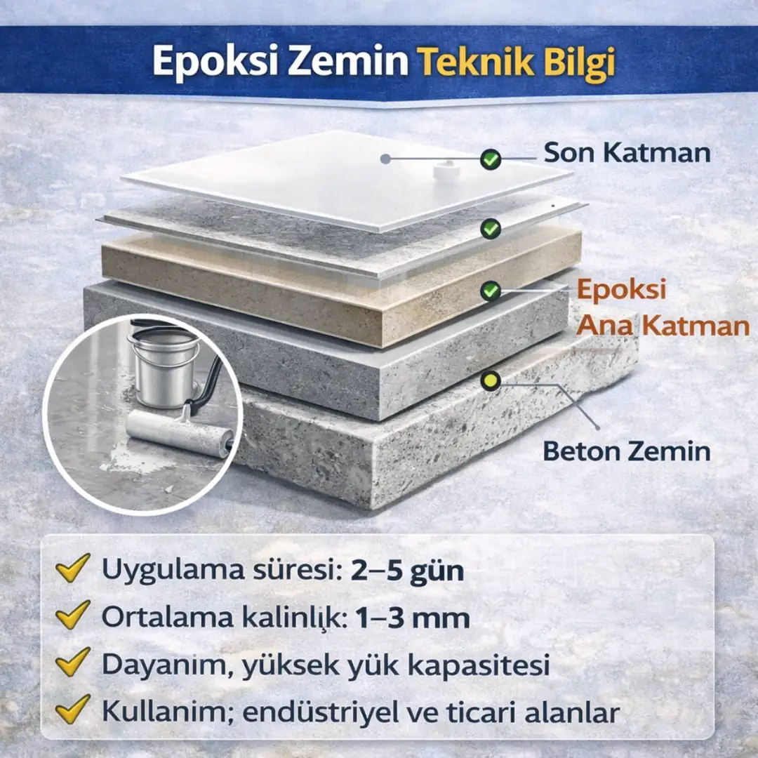 Epoksi zemin katman yapısı teknik detay kesit&nbsp;