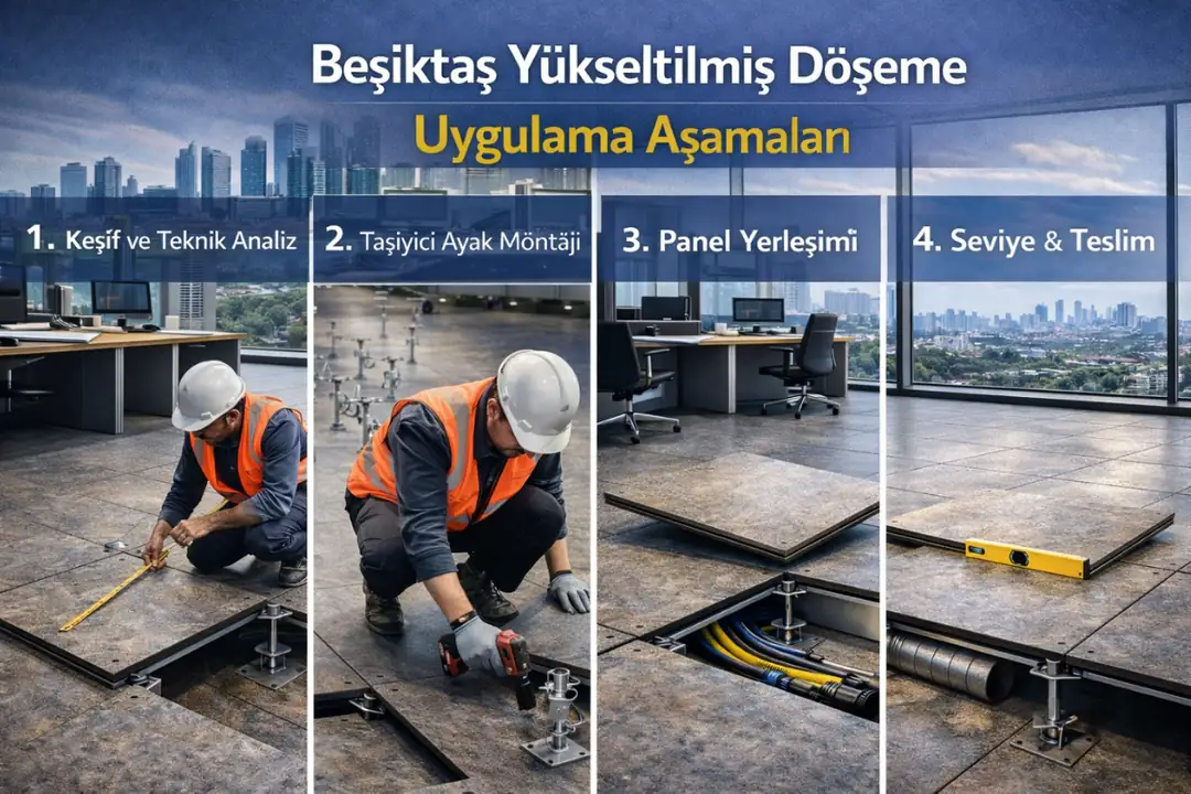 Beşiktaş’ta kurumsal ofislerde yükseltilmiş döşeme uygulama aşamaları