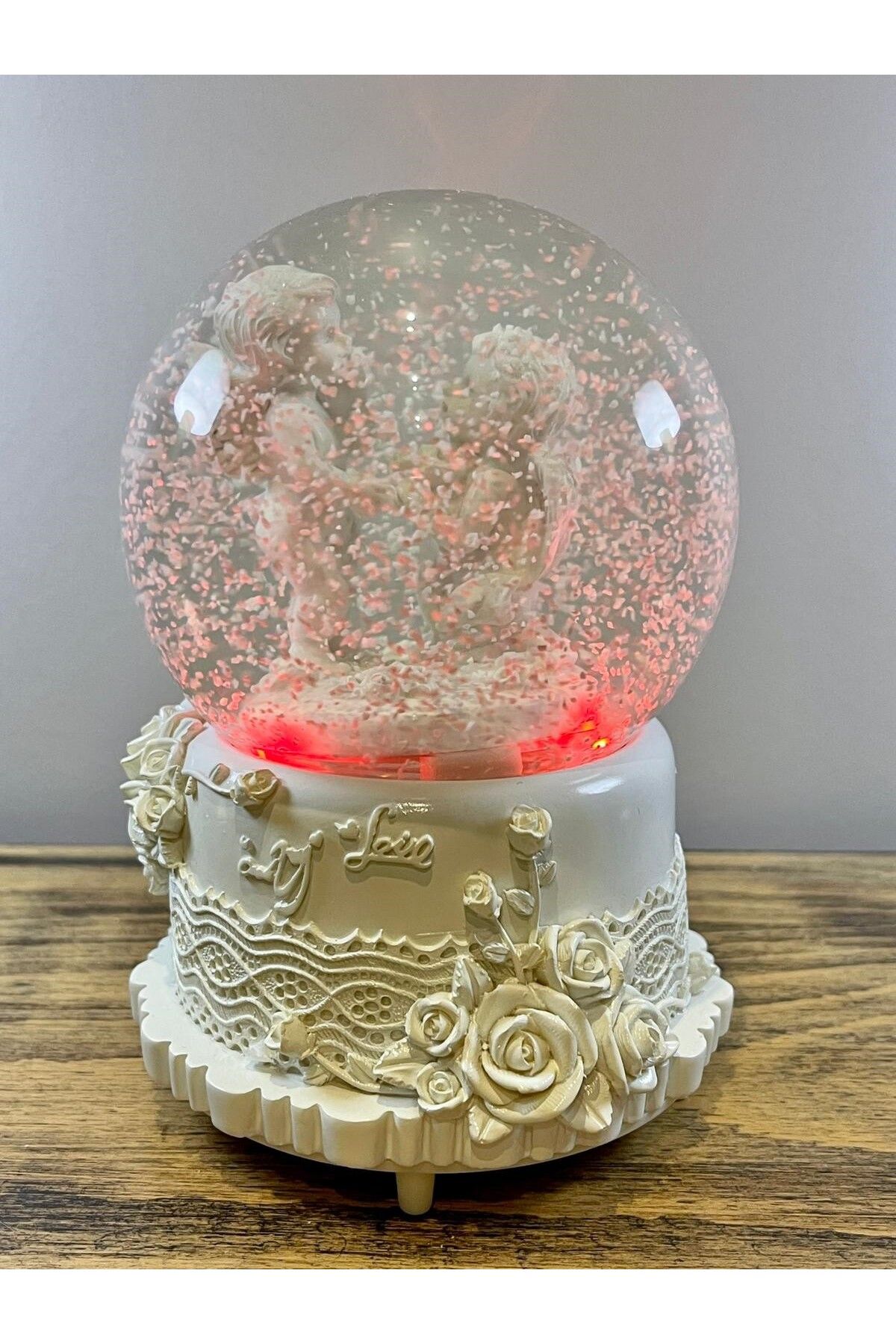 Deluxe Su Kar Küresi , Işıklı, Müzikli, Hareketli, Kendinden Kar Yağdırma, Melekler Fanus 15X11cm