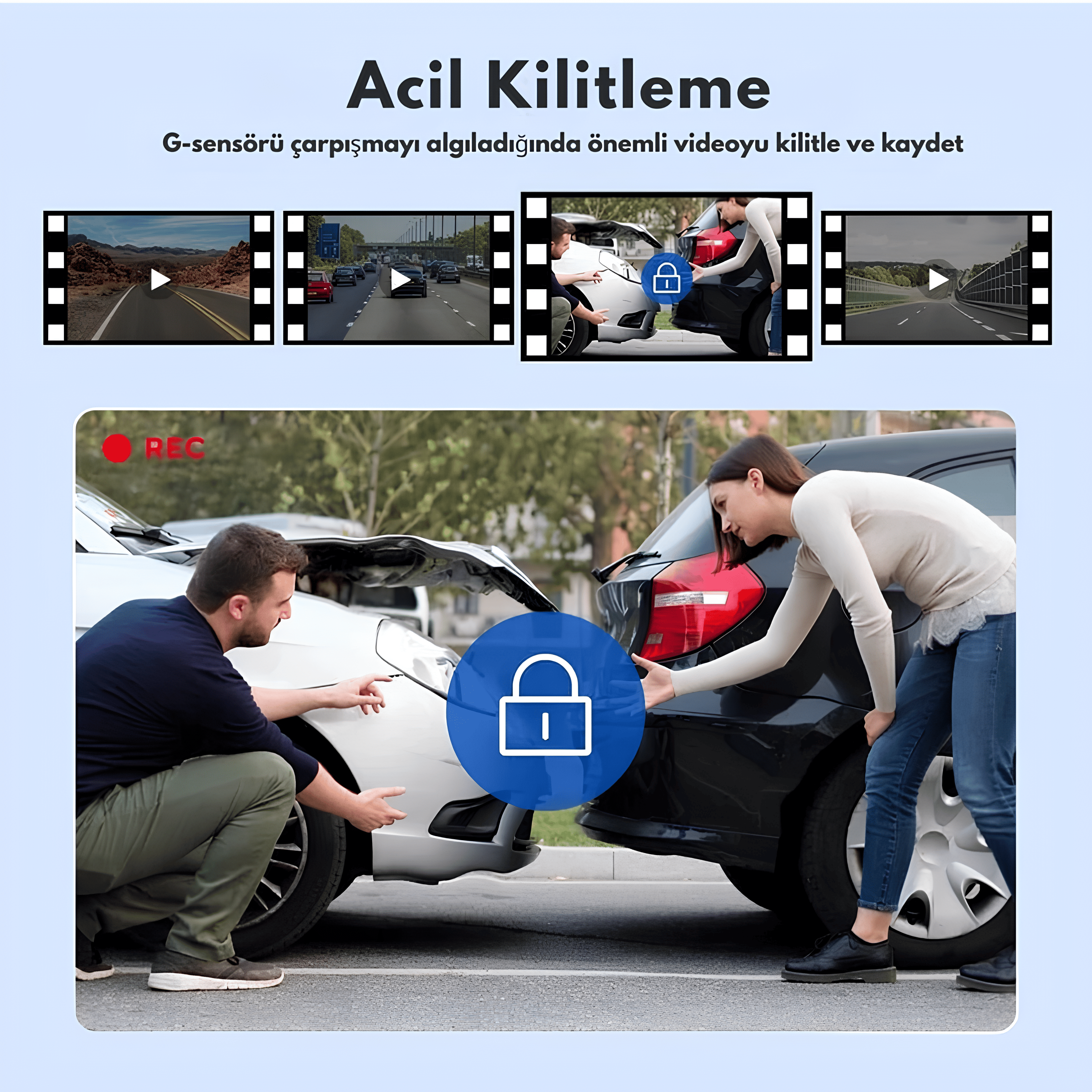 4K Ön + Arka Geniş Açı Lens Araç Kamerası Kayıt Cihazı