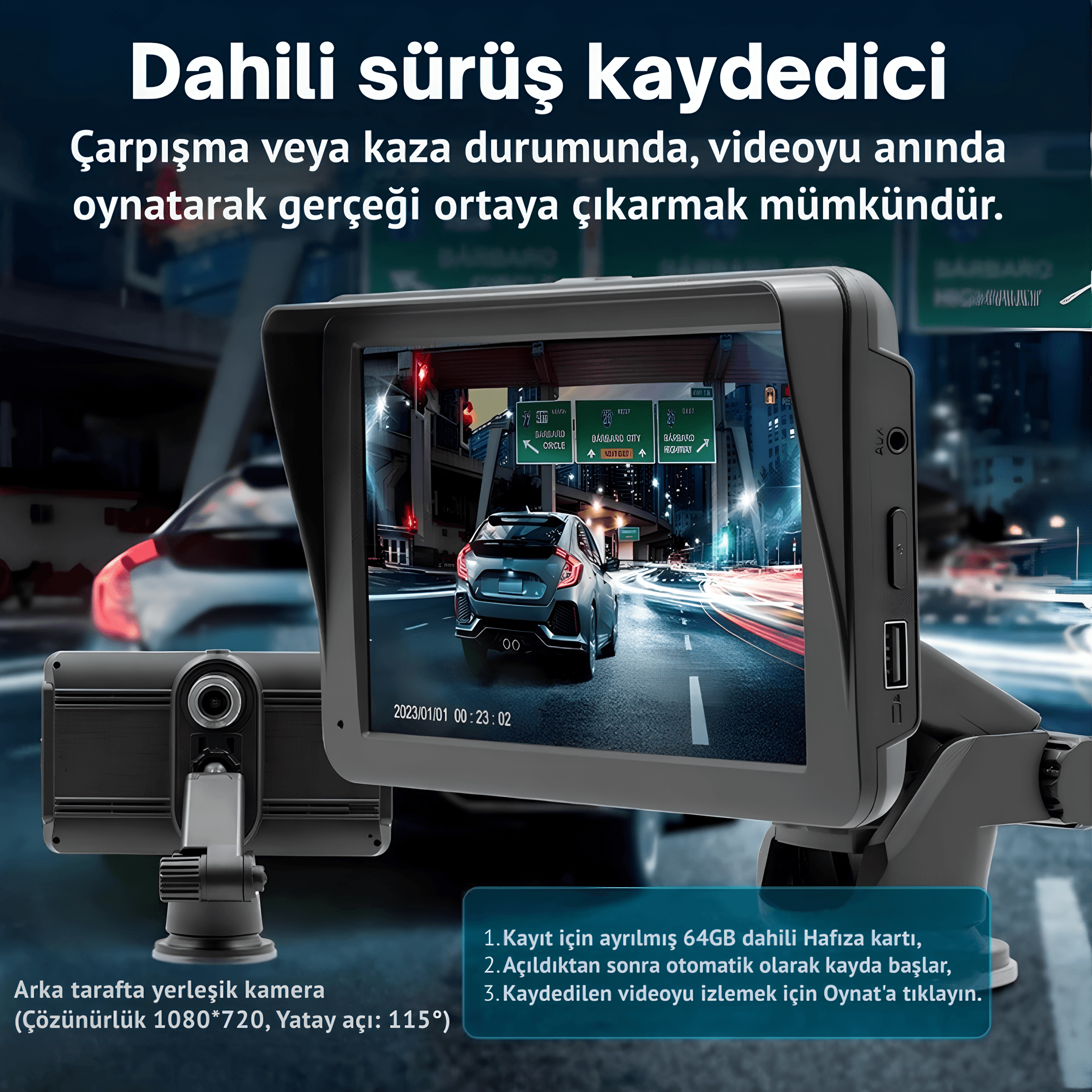 Kameralı Multimedya Araç Ekranı Portatif