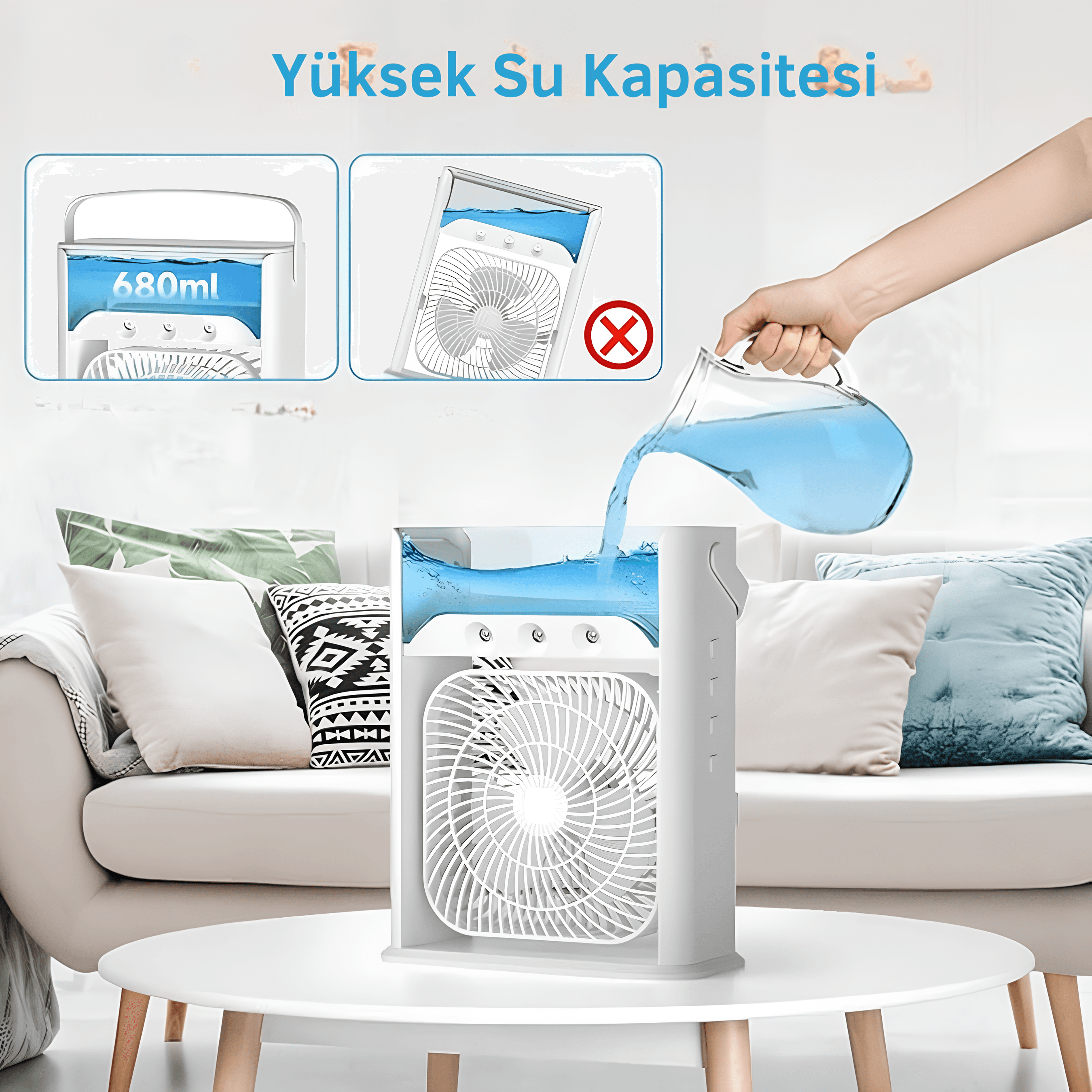 Buz Hazneli Buharlı Işıklı Taşınabilir Fan 