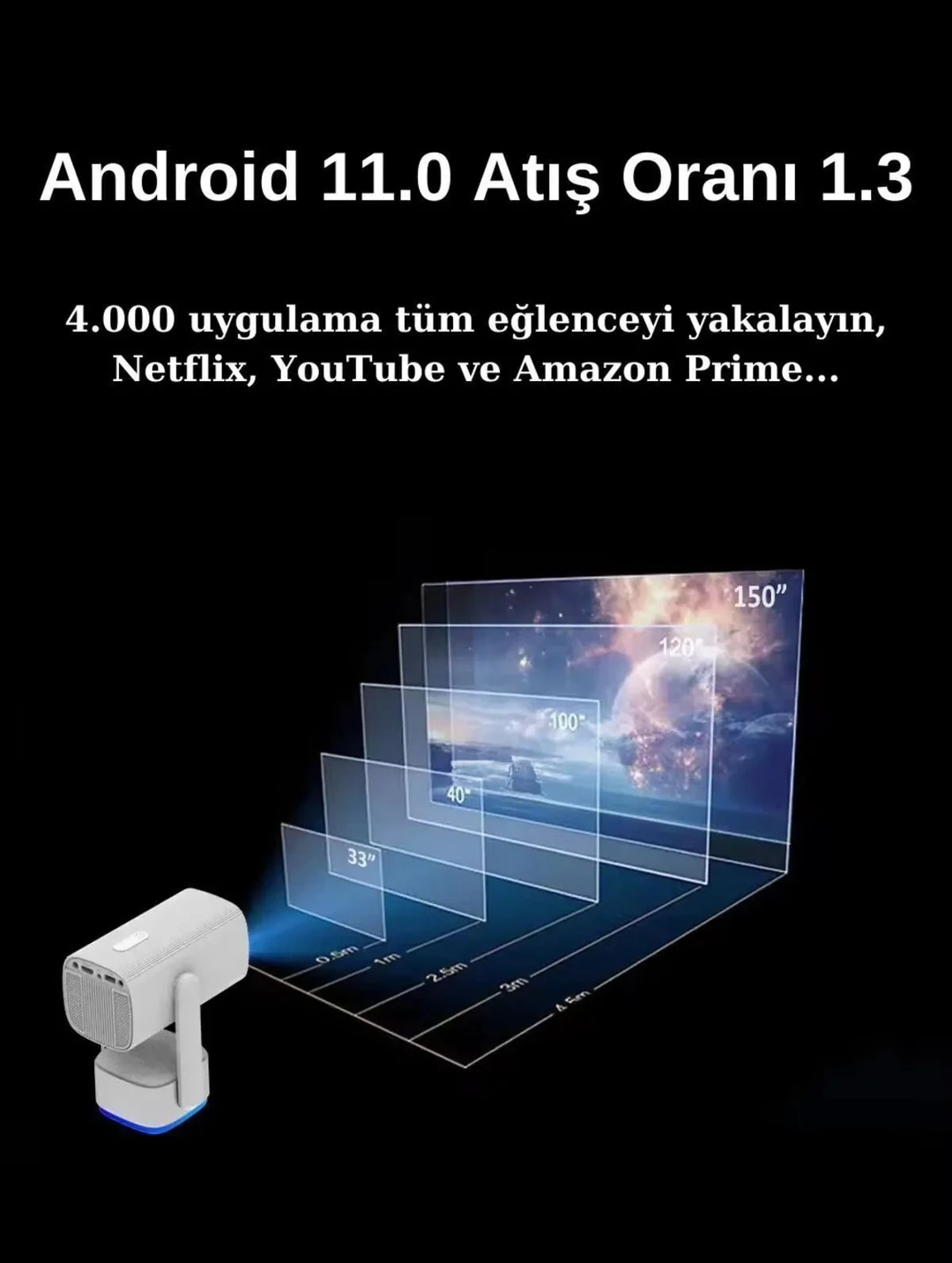 K2 Taşınabilir Sinema Projektörü 4K Şarjlı Bluetooth Akıllı Projeksiyon