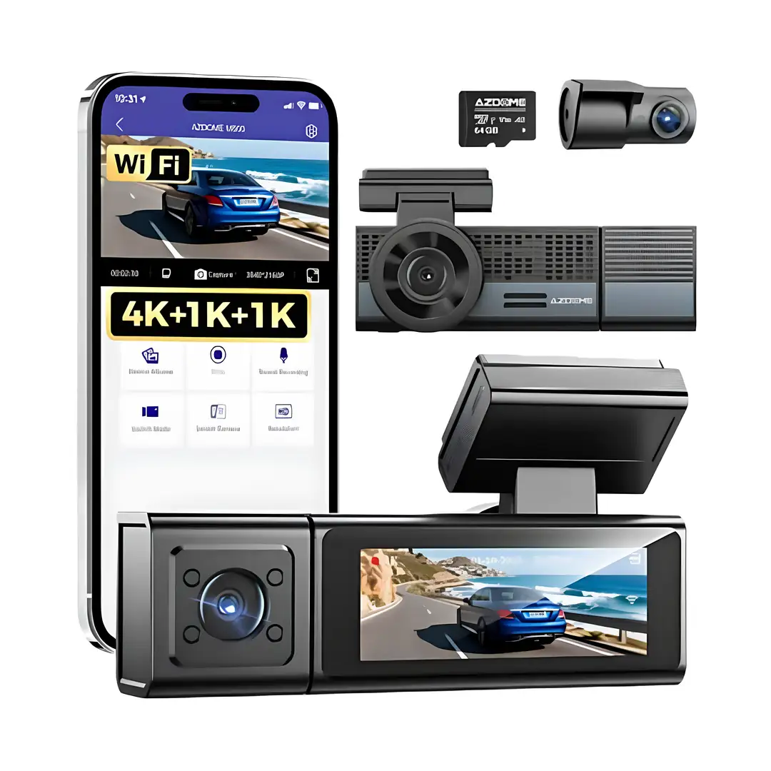 4K 3 Kameralı Wi-Fi Araç Içi Kamera