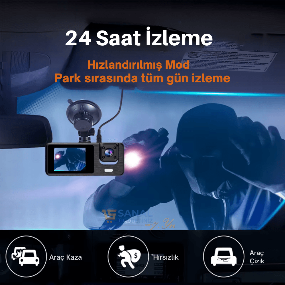 Q301 Çift Lensli 3 Kameralı WI-FI Araç Kamerası 