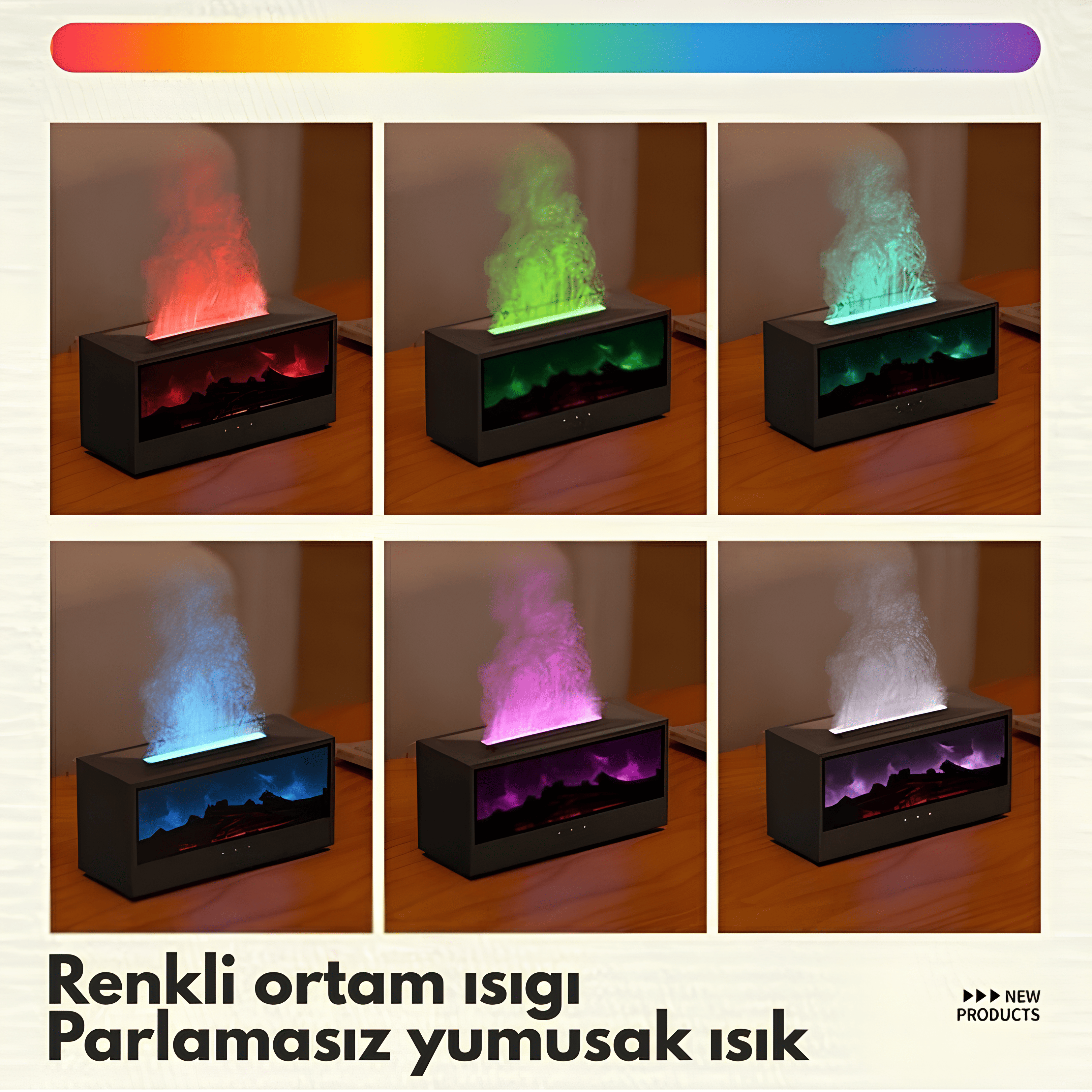7 Renkli Şömine Hava Nemlendirici Aromaterapi Difüzör 