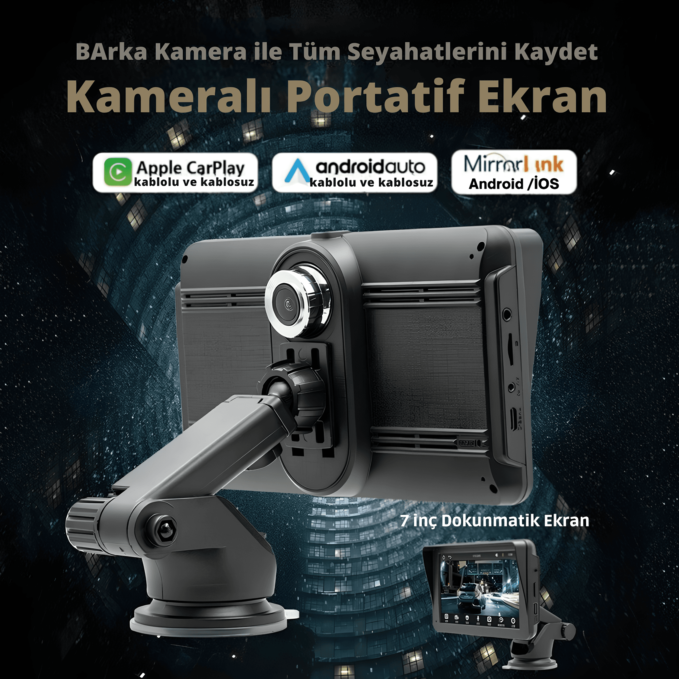 Kameralı Multimedya Araç Ekranı Portatif
