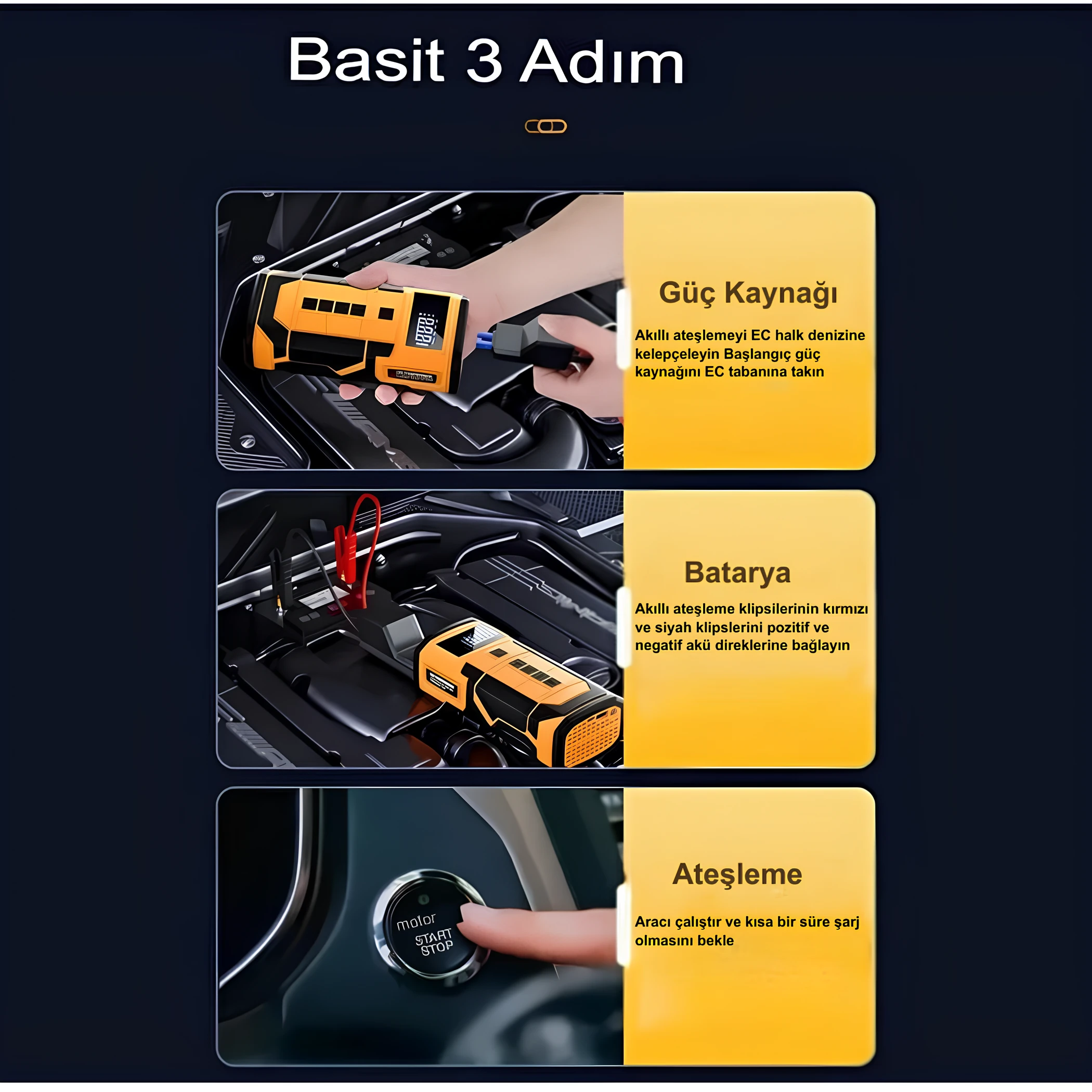 Kablolu/Kablosuz 8000mAh Şarjlı Akü Takviyeli Powerbank Reflektörlü 5in1 Hava Pompası