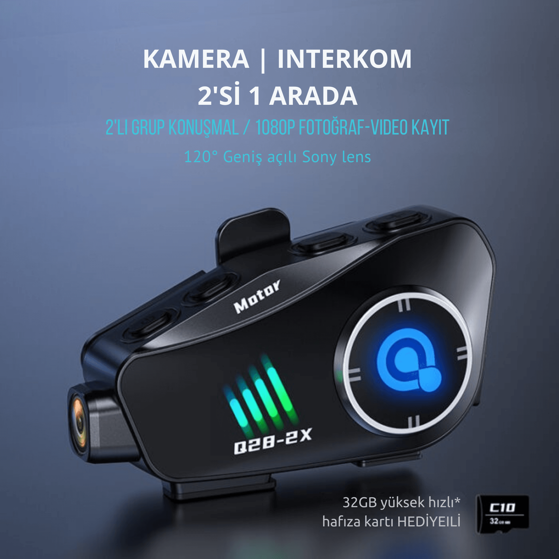 Qonic28-2X 2’li Grup Konuşmalı Kablosuz Kulaklık İnterkom (32 GB SD Hediyeli)